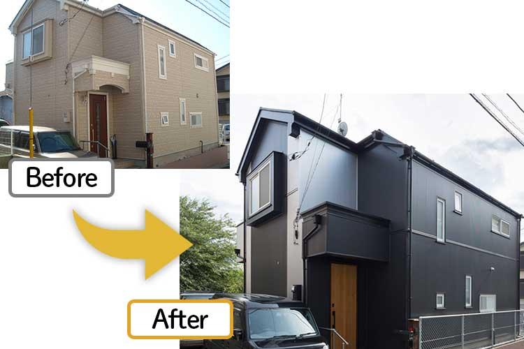 外壁サイディングのカバー工法前後