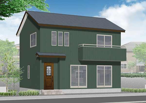 グリーンの外壁の戸建て住宅