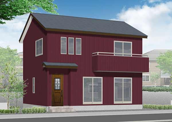 レッドの外壁の戸建て住宅