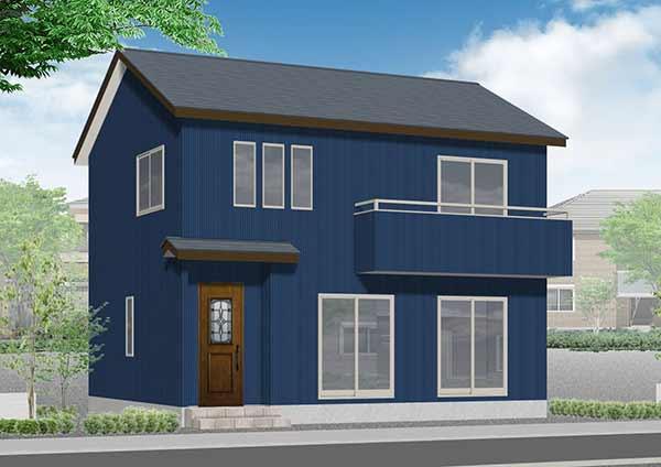 ブルーの外壁の戸建て住宅