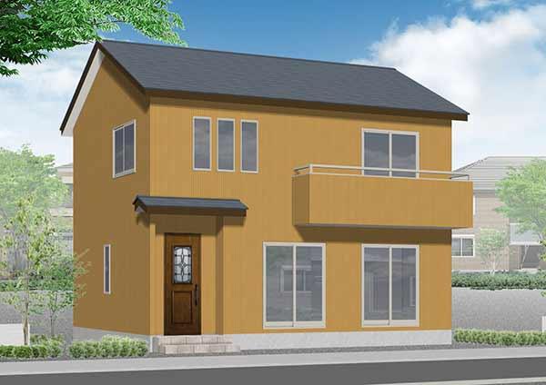 オレンジ色の外壁の戸建て住宅